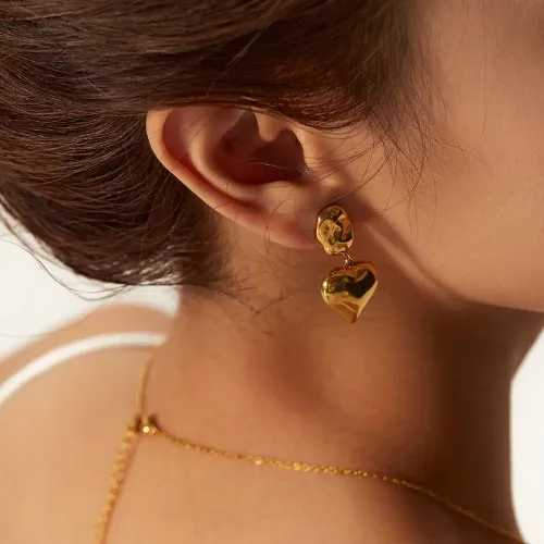 JDET252 14K Gold Plated Irregular Shape Heart Shape Drop Earrings