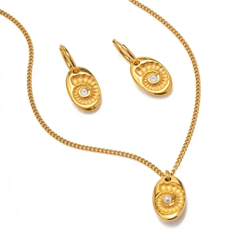 JDET473 18k gold stainless steel shell hollow inlaid pearl earrings non-fading jewelry