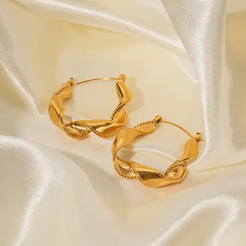 JDET676 18K gold stainless steel wavy pattern earrings for women