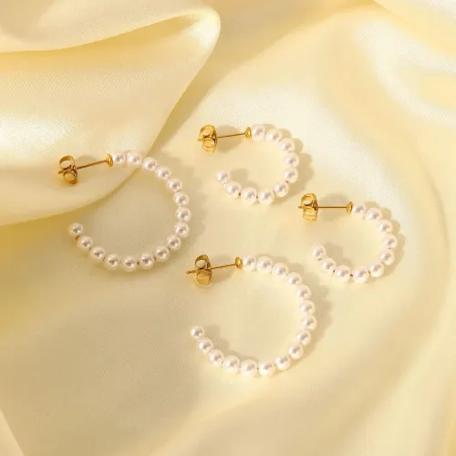 JDET298 18K gold stainless steel C-shaped pearl earrings