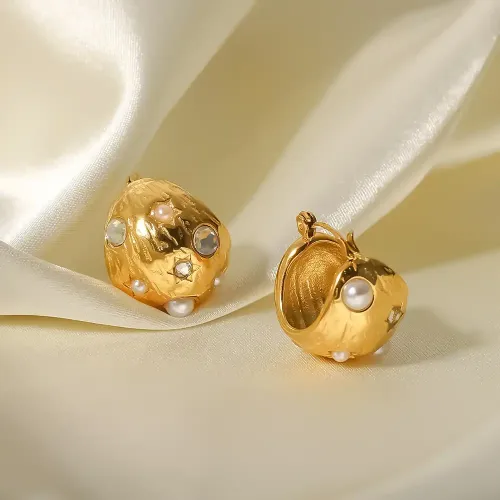 JDET839 18K Gold Plated Stainless Steel Jewelry Gift Hemispherical Stud Earrings Women Earrings
