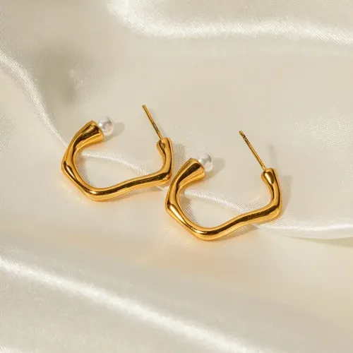 JDET531 18K Gold Stainless Steel Chic Pearl Earrings Jewelry Wholesale