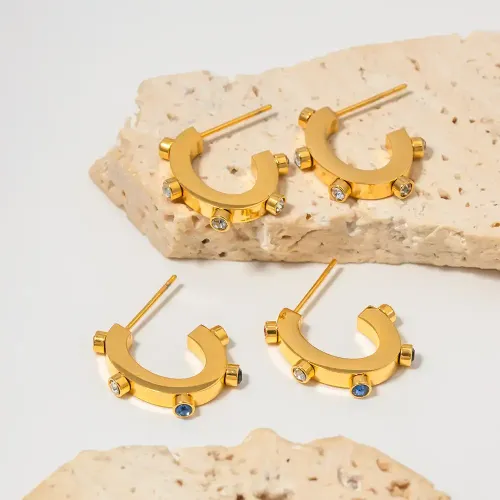 JDET494 18K Gold Stainless Steel Diamond Earrings Wholesale