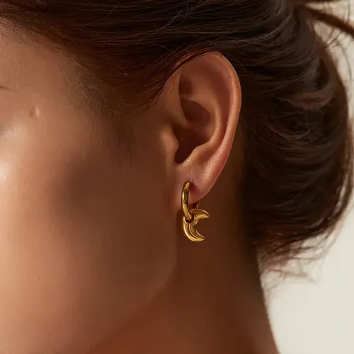 JDET251 Geometric 14K Gold Stainless Steel Moon Toggle Drop Earrings