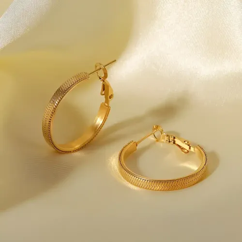 JDET254 14K gold plated C-shaped snake chain stainless steel hoop earrings