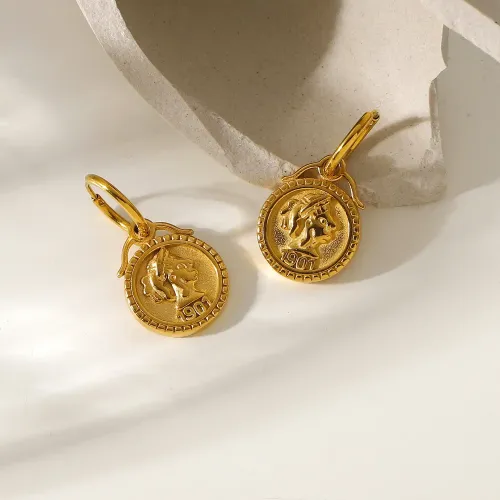JDET344 18K stainless steel double-sided three-dimensional relief 1901 King Elizabeth head coin pendant earrings