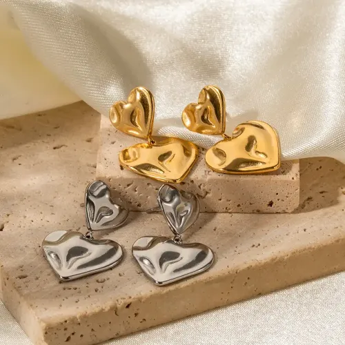 JDET679 Jewelry 18K titanium steel hammer pattern love pendant earrings