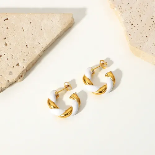 JDET314 18K Gold and White Twisted Stainless Steel Earrings