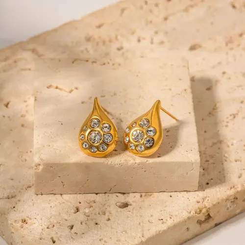 JDET478 Stainless steel inlaid zircon earrings women's fashion versatile geometric earrings wholesale