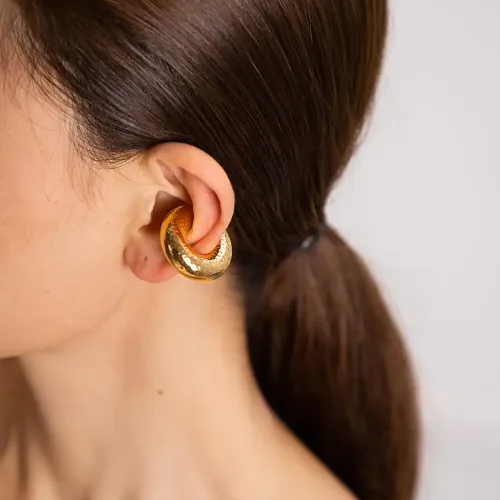 JDET683 18K Real Gold Stainless Steel Cylindrical Earrings Ear Clip Jewelry Wholesale