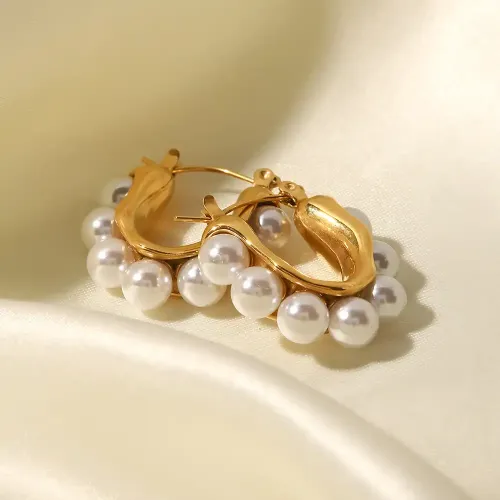 JDET214 Stainless steel inlaid white pearl earrings jewelry