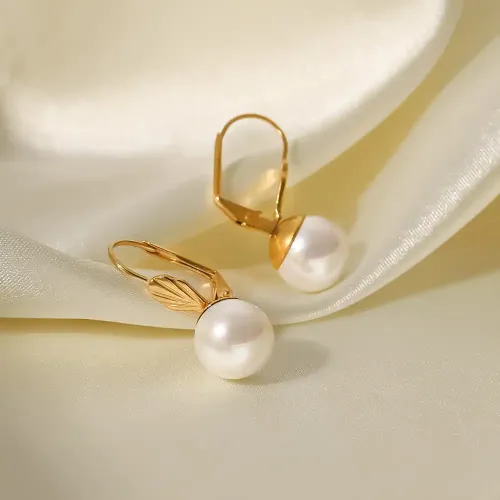 JDET875 Accessories Titanium Steel 18K Gold Brooch Stainless Steel Freshwater Pearl Earrings Jewelry Women