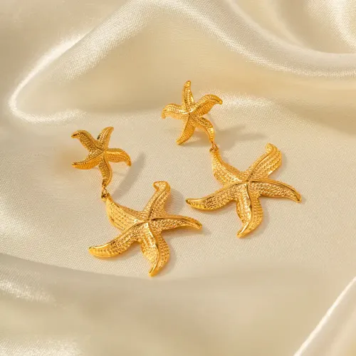 JDET808 18k Gold Stainless Steel Starfish Pendant Women Earrings Jewelry Wholesale
