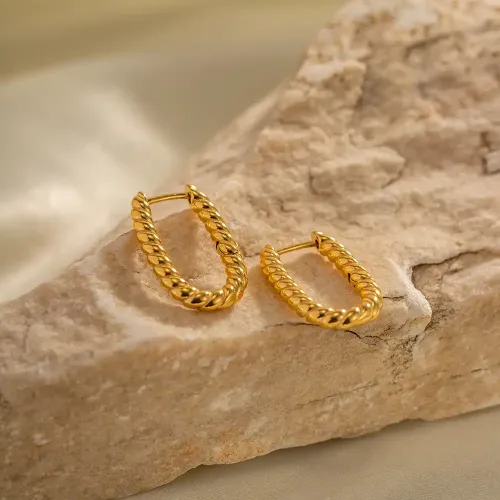 JDET457 18k gold stainless steel symmetrical braided earrings