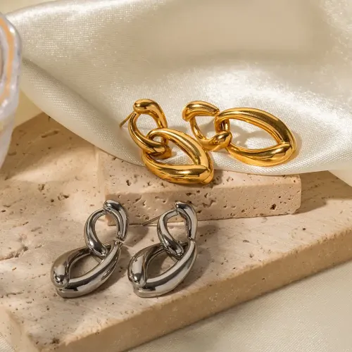 JDET556 Titanium steel gold-plated 18k gold-plated stainless steel irregular chain earrings jewelry wholesale