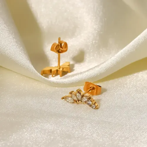 JDET263 18K gold stainless steel flower zircon earrings