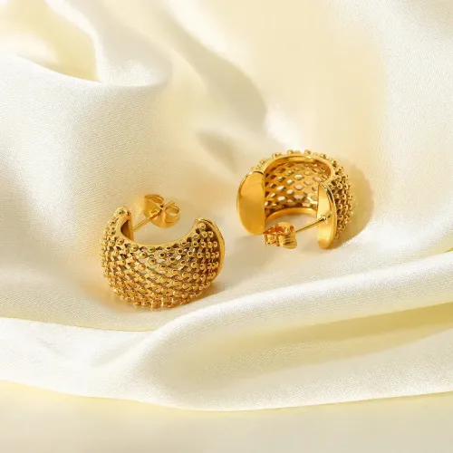 JDET363 Diamond Grid Stud Stainless Steel Titanium Earrings