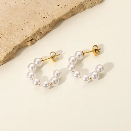 JDET305 Large Pearl Earrings 18K Gold Plated Stainless Steel Earrings