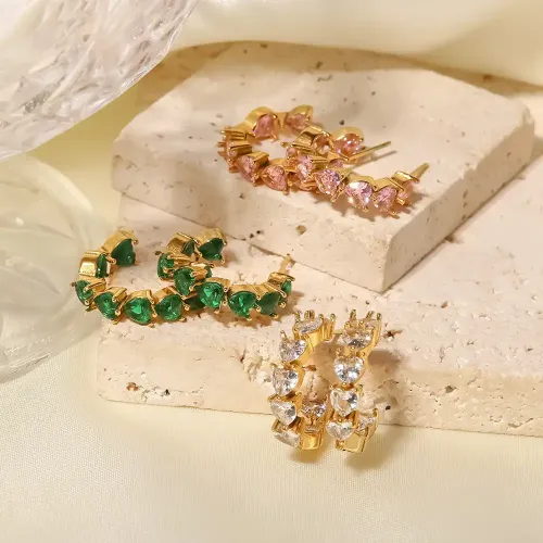 JDET225 Stainless steel inner and outer inlaid love zircon earrings