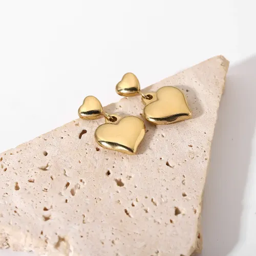 JDET625 14k Gold Plated Stainless Steel Big Heart Jewelry Double Heart Earrings Earrings Jewelry