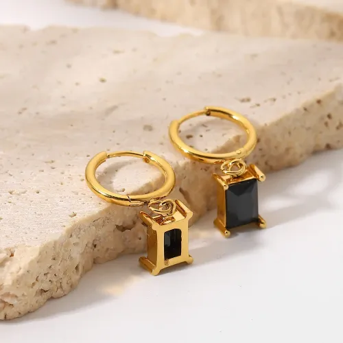 JDET628 Couple Jewelry 18K Gold Plated Stainless Steel Square Zircon Pendant Earrings For Women