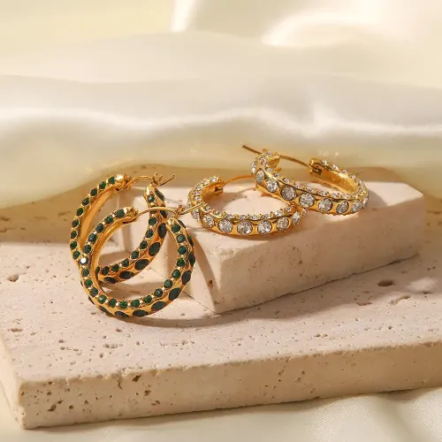 JDET165 Micro-studded non-fading hoop hypoallergenic earrings