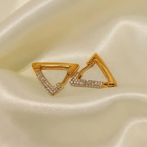 JDET227 Triangular Stud Earrings in Stainless Steel with White Diamonds