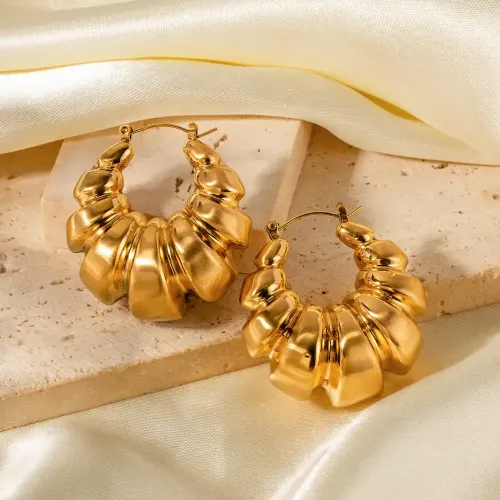 JDET785 40mm super large hollow concave-convex geometric stainless steel gold-plated commuter earrings