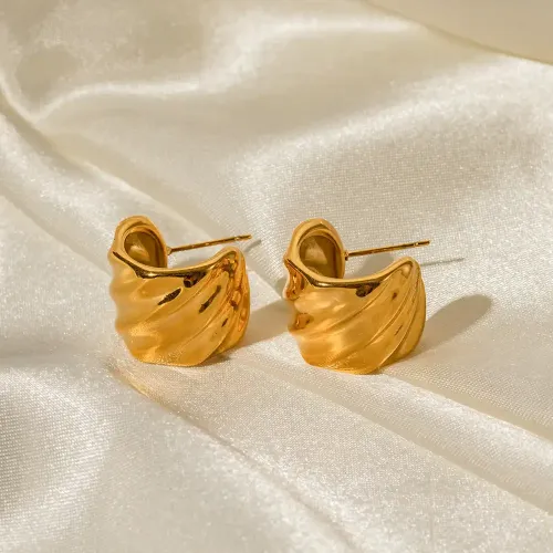 JDET34 18k Gold Plated Stainless Steel Thread C Shape Earrings Wholesale