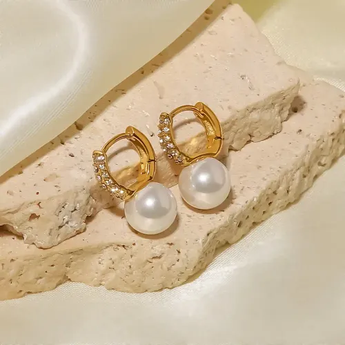 JDET22 Stainless steel zircon pearl earrings