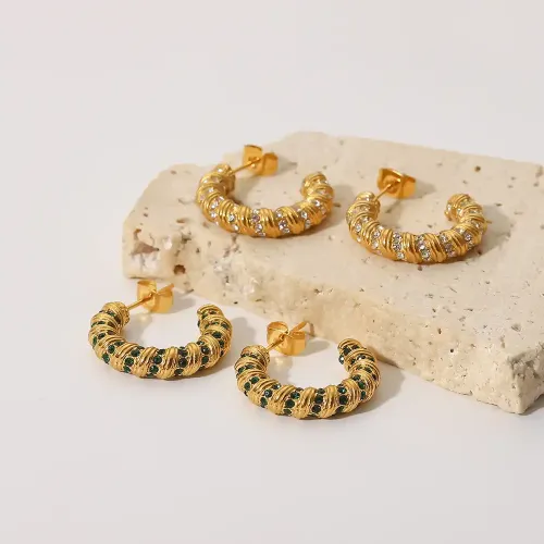 JDET25 Spiral twisted zircon earrings