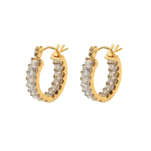 JDET24 18K gold stainless steel white zircon earrings