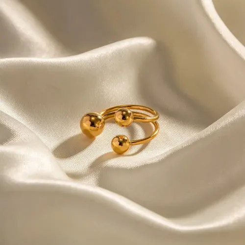 ZTRT87 Wholesale 18K Gold Triple Ball Open Ring, Adjustable Fine Jewelry