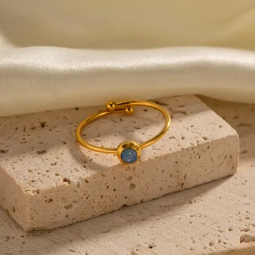 ZTRT338 Wholesale 18K Gold Plated Open Ring with Light Blue Hao Stone Inlay Chic Jewelry