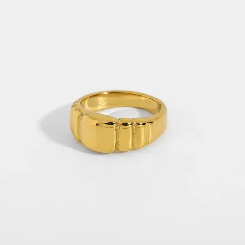 ZTRT414 French Croissant Twist Ring, Gold Plated Striped Thick Band with Full Body Bread Pattern