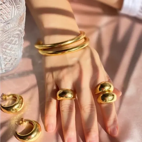 ZTRT276 18K Gold Hammered Geometric Open Ring Stainless Steel Party Jewelry