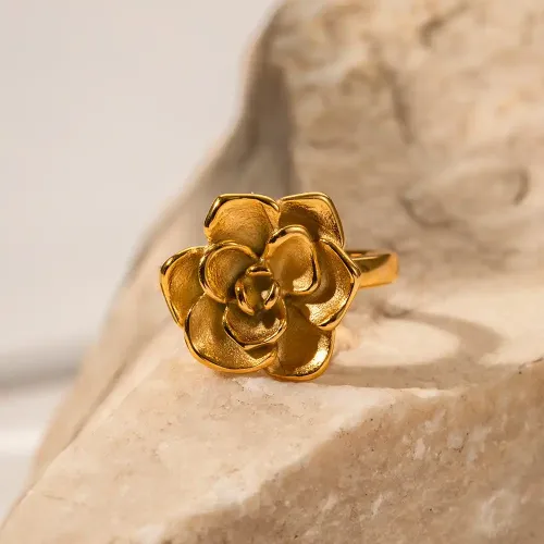 ZTRT111 18K Gold Camellia Open Ring Chic Stainless Steel Ladies' Bracelet