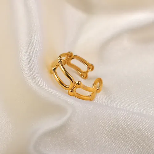 ZTRT175 Chic 18K Gold Plated Stainless Steel Paper Clip Open Ring Trendy Finger Jewelry