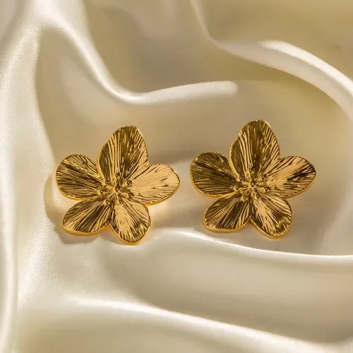 ZTRT16 Matte Four Petal Flower Ring Set with Inlaid African Turquoise Open Adjustable Design