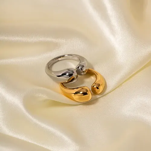 ZTRT119 Adjustable Open Chunky Ring for Women Gold Plated Stainless Steel Jewelry