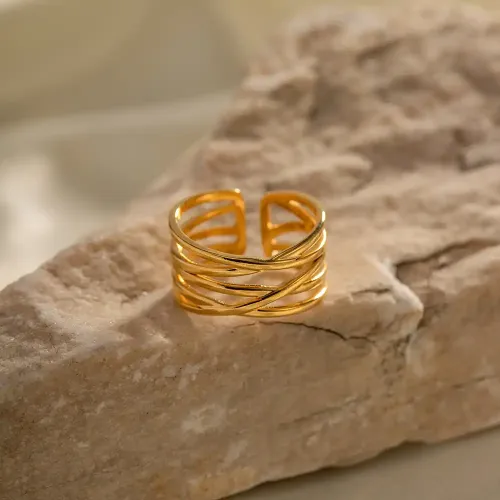ZTRT120 Elegant 18K Gold Plated Open Ring Stainless Steel Fashion Jewelry