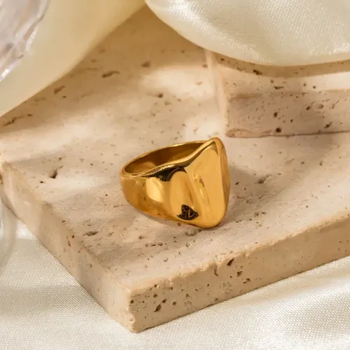 ZTRT211 18K Gold Plated Hammered Wide Band Ring Stainless Steel Jewelry Wholesale