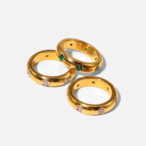 ZTRT52 18K Gold Plated Stainless Steel Micropaved Green Pink White Zircon Knuckle Ring
