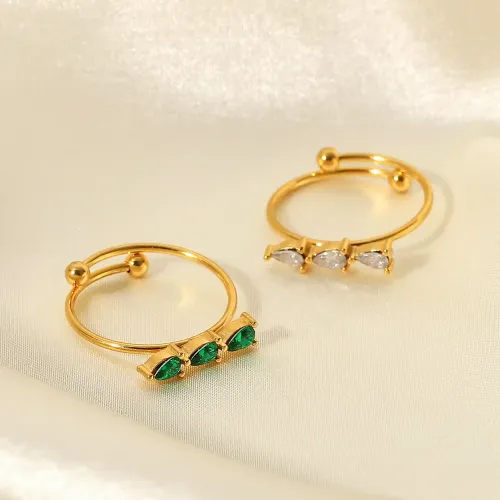 ZTRT260 18K Gold Plated Stainless Steel Water Drop Cubic Zirconia Open Ring for Women