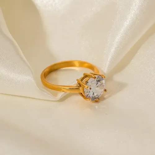 ZTRT248 Wholesale 18K Gold Ring with Large Round White Zircon Luxury Jewelry