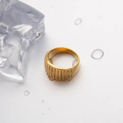 ZTRT209 18K Gold Plated Wide Ring Textured Stainless Steel Band for Men and Women