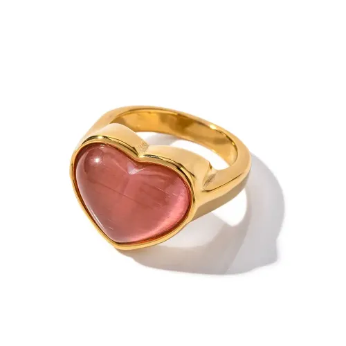 ZTRT212 18K Gold Plated Heart Shaped Pink opal Ring Stainless Steel Jewelry