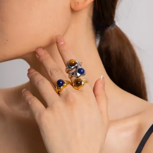 ZTRT198 18K Gold Plated Stainless Steel Tiger Eye Love Ring Elegant Jewelry Wholesale