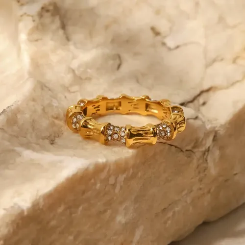 ZTRT293 Elegant 18K Gold Plated Bamboo zircon Ring Inlaid White Diamonds Women