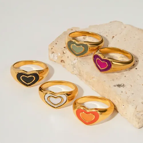ZTRT249 18K Gold Plated 316L Stainless Steel Love Heart Ring Romantic Jewelry